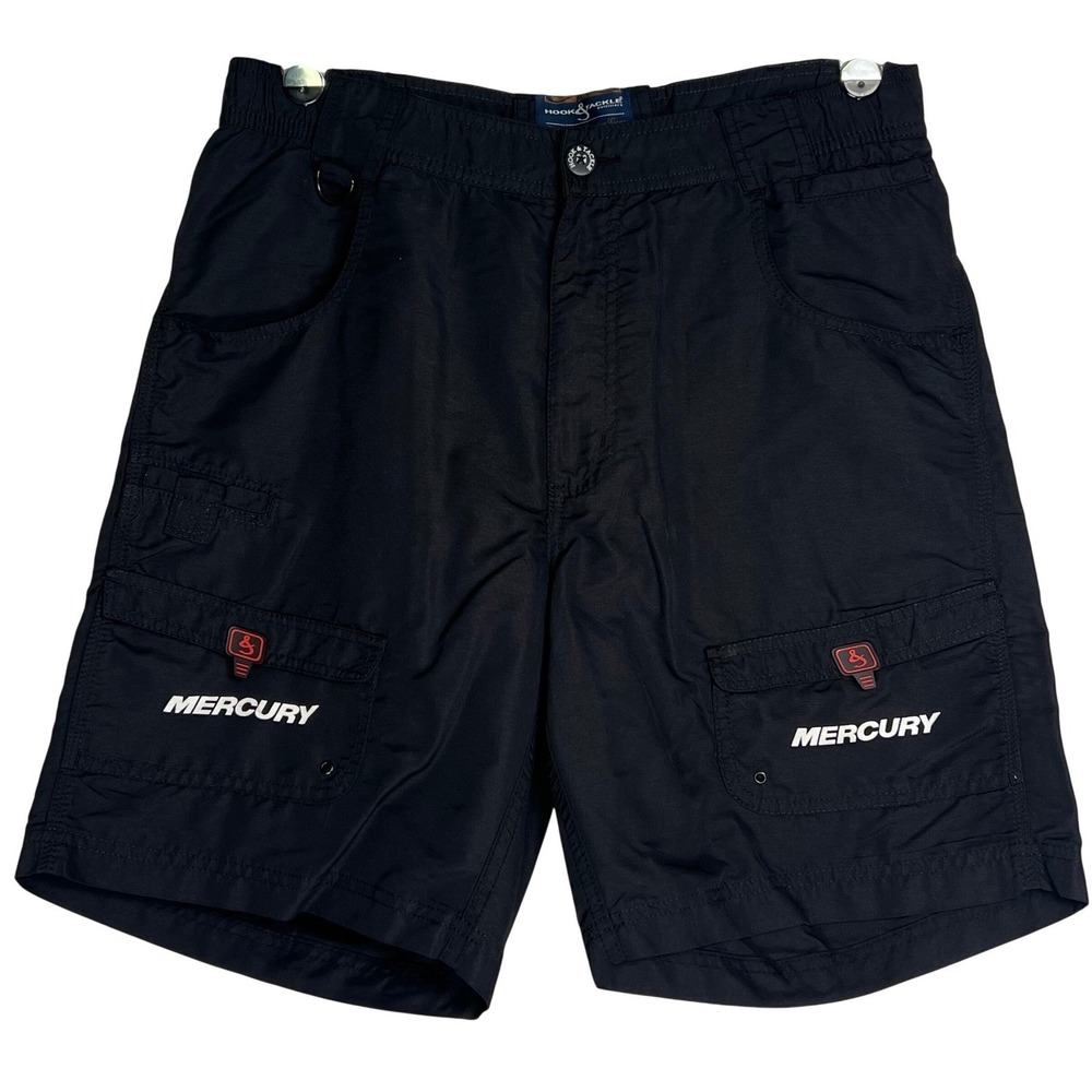 Hook & Tackle Mercury Marine Fishing Cargo Shorts Mens 34 Black Nylon MO19730